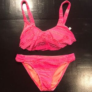 Hobie Pink Crochet Swimsuit Top and Bottom! Small